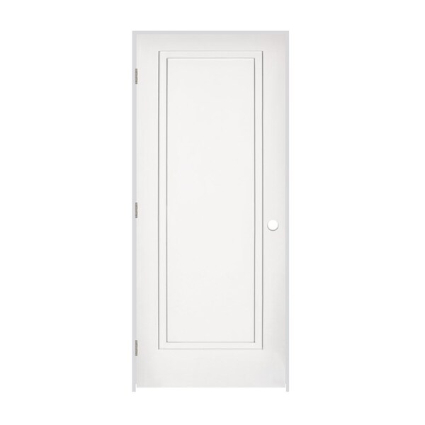 Codel Doors 18" x 80" x 1-3/8" Primed 1-Panel 2-Step Interior Shaker 7-1/4" RH Prehung Door w/Satin Nckl Hinges 1668pri8491RH15714 - main